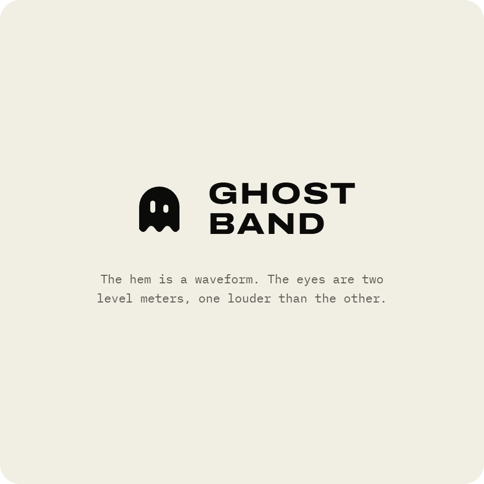 Ghost Band dark ghost logo and wordmark on a warm light background